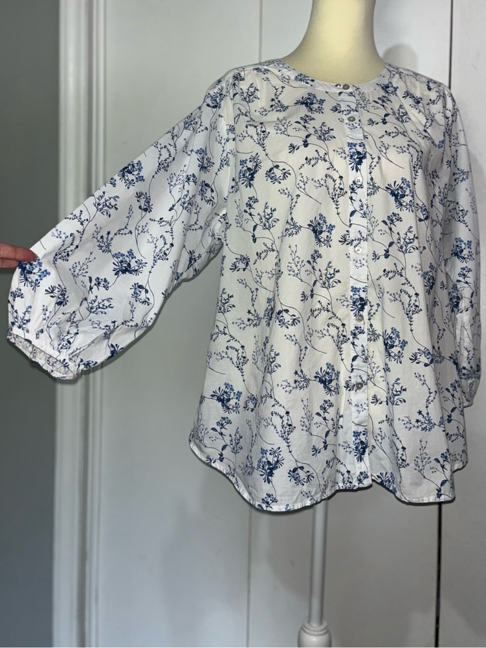 Lucky Brand Floral Button Front Peasant Top Tunic Blouse Cotton